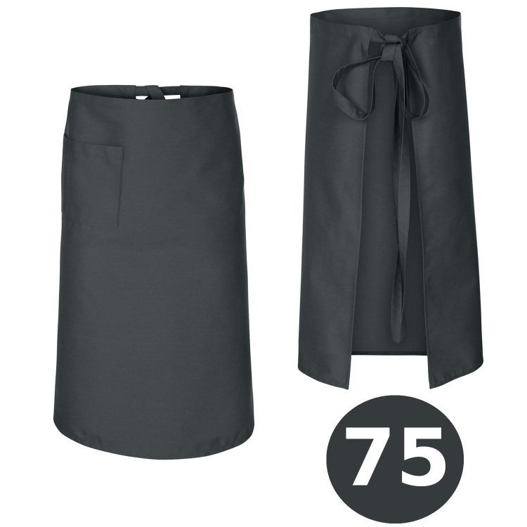 Szürke szakács- és pincérkötény 75 cm hosszú