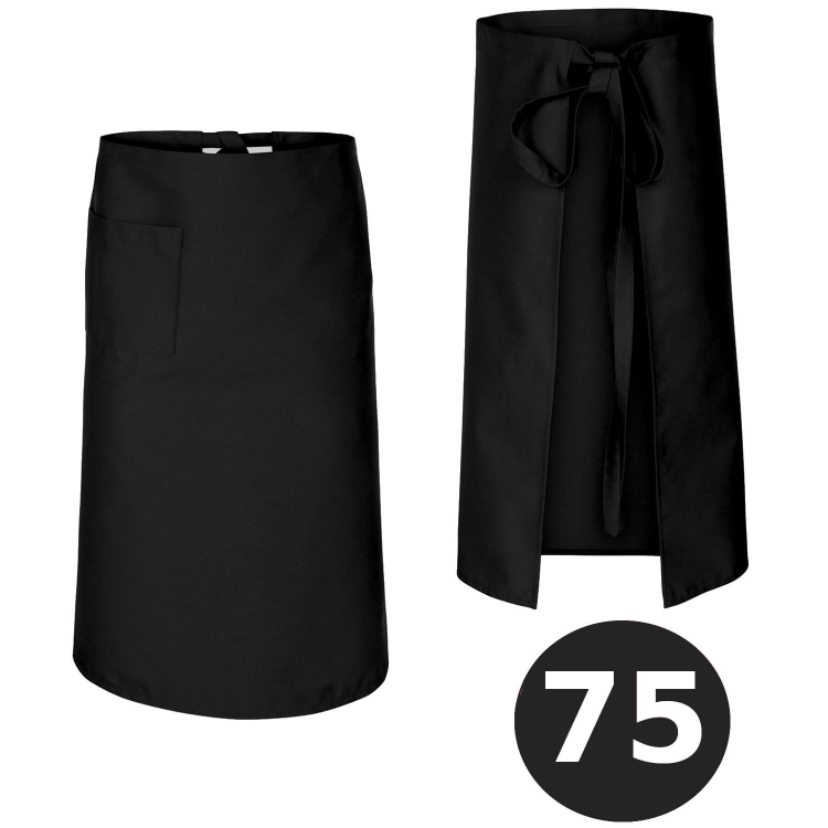 Fekete bárpultos kötény, hossza 75 cm
