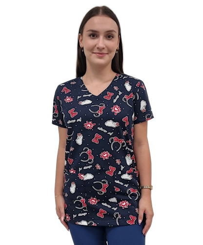 Bluza medyczna we wzorek z elastycznej bawełny