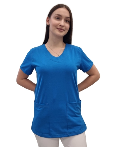 Bluza medyczna kolor chabrowy z elastycznej bawełny