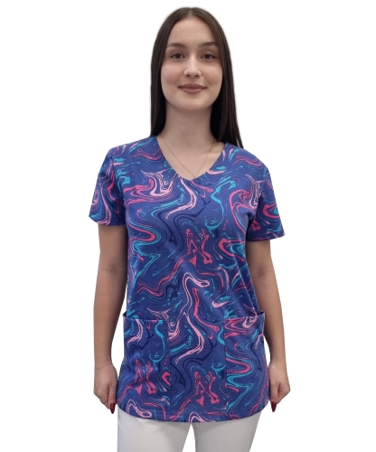 Bluza medyczna we wzorek 100% elastyczna bawełna - wzór W14