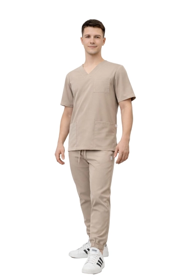 Férfi orvosi Stretch komplett szett - bézs scrubs