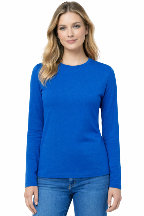 T-shirt damski z długim rekawem kolor chabrowy.png