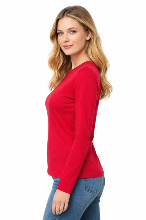 T-shirt damski z długim rekawem kolor czerwony widok z boku.png