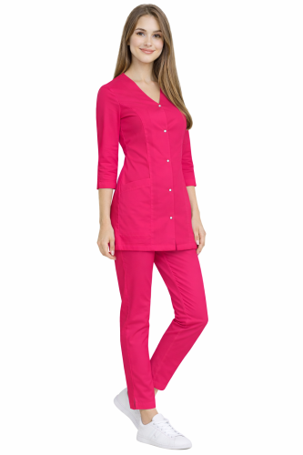 Komplet medyczny damski CASUAL PREMIUMamarantowy  z rękawem 3/4