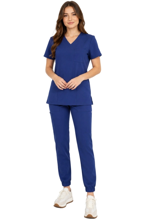 Komplet medyczny damski granatowy – scrubs CASUAL PREMIUM-przód.png