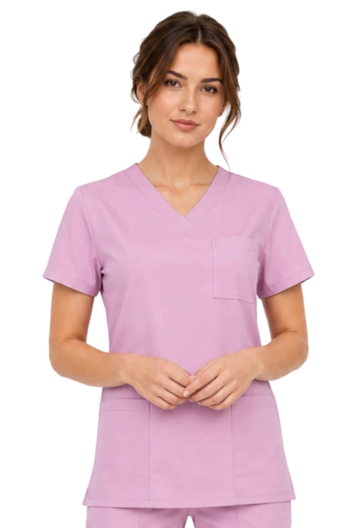 Damska bluza medyczna w kolorze pudrowy róż_przód.png