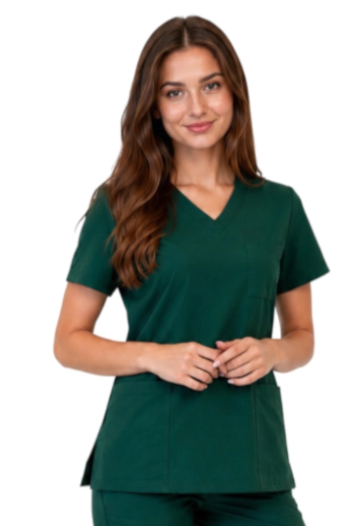 Damska bluza medyczna w kolorze zieloona butelka_przód.png