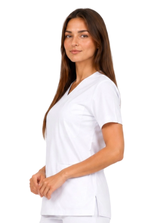 Damska bluza medyczna BASIC PREMIUM w kolorze białym_bok