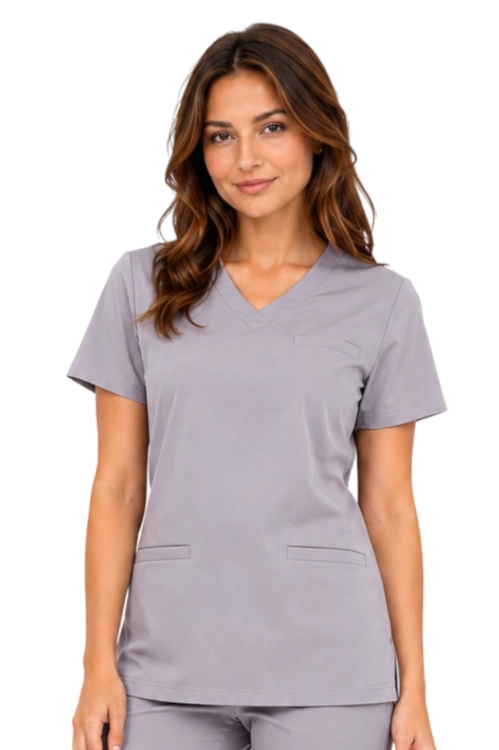 Szara bluza medyczna damska BASIC PREMIUM_przód.png