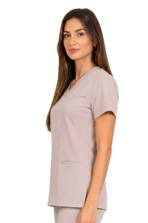 Damska bluza medyczna BASIC PREMIUM w kolorze beżowym_bok.png