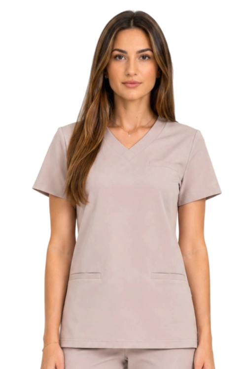 Beżowa  bluza medyczna damska BASIC PREMIUM_przód.png