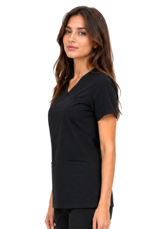 Damska bluza medyczna BASIC PREMIUM w kolorze czarnym_bok.png