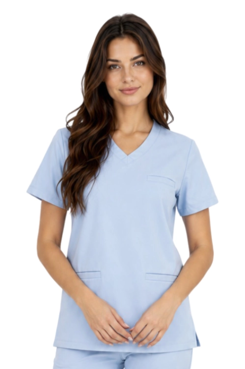 Niebieska  bluza medyczna damska BASIC PREMIUM_przód.png