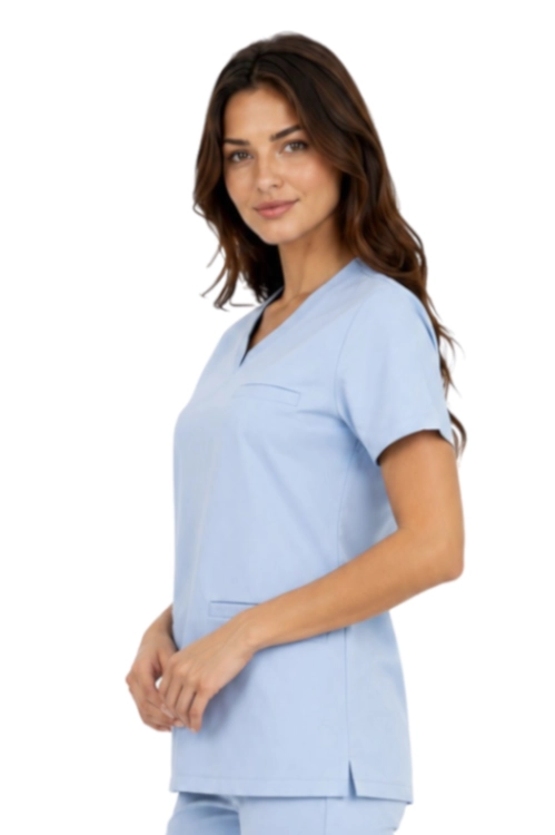 Damska bluza medyczna BASIC PREMIUM w kolorze niebieskim_bok.png