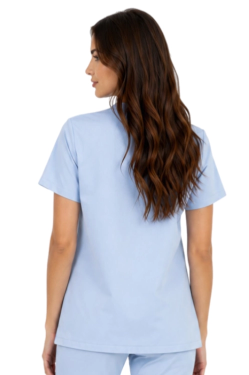 Niebieska  damska bluza medyczna BASIC PREMIUM_tył.png