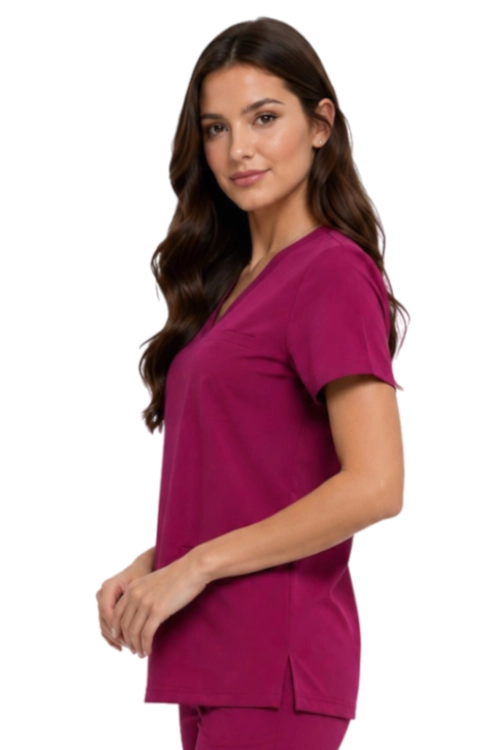 Damska bluza medyczna BASIC PREMIUM w kolorze wiśniowym_bok.png