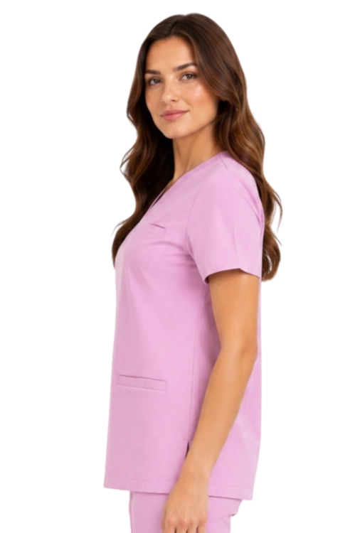Damska bluza medyczna BASIC PREMIUM w kolorze pudrowy róż _bok.png