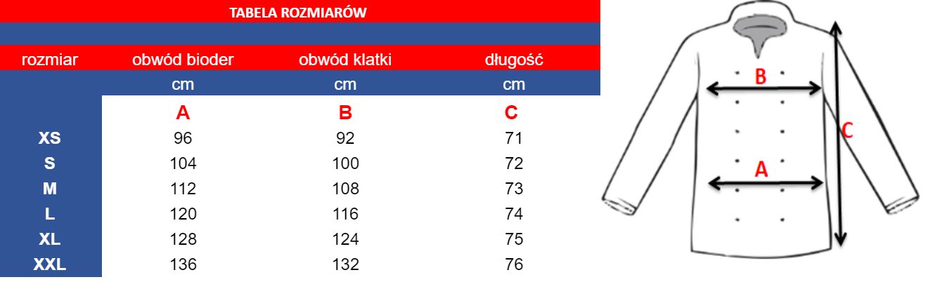 női konyhai blúz táblázat